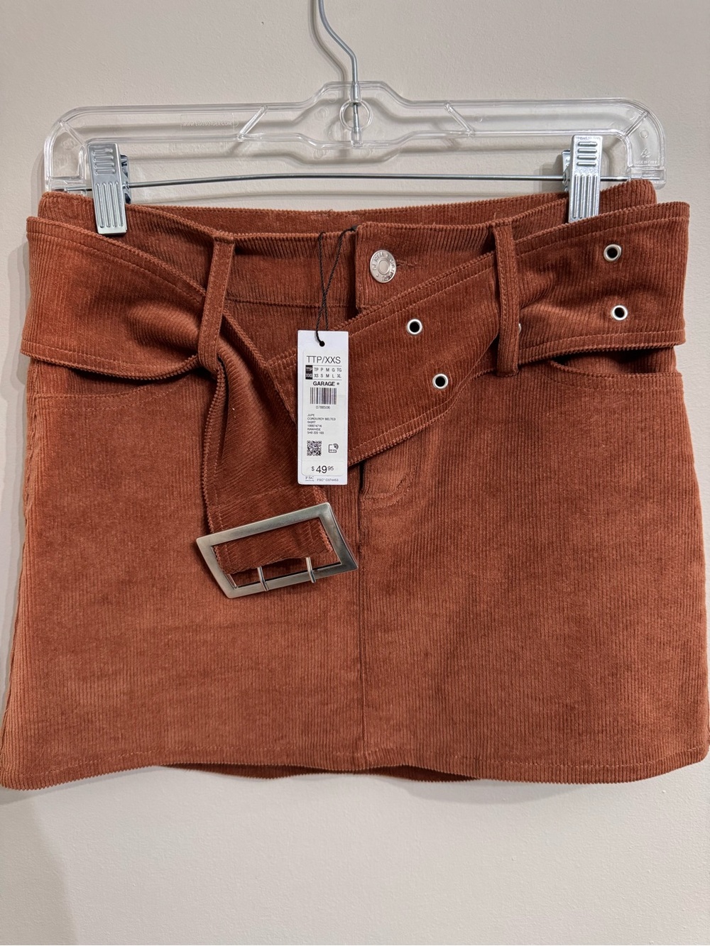 NWT Garage Corduroy Mini Skirt with Buckle Belt - Rust